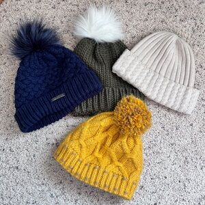 Stylish Women's Pom-Pom Beanie 4 hats bundle Navy, Olive, Cream, Mustard